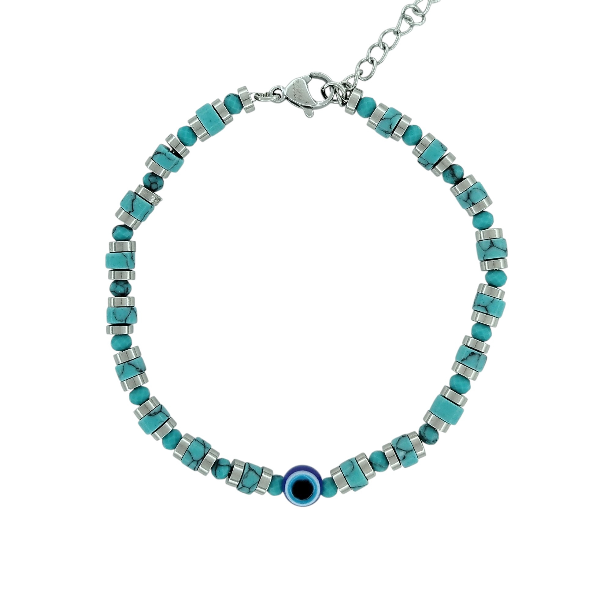 Βραχιόλι Μάτι από Ατσάλι με Τιρκουάζ Πέτρες